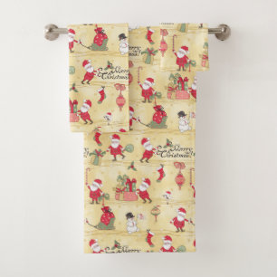 Merry Christmas Cute Vintage Rustic Santa Bath Towel Set