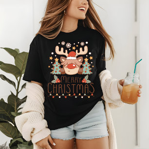 Merry Christmas Cute Whimsical Festive Reindeer Tri-Blend Shirt