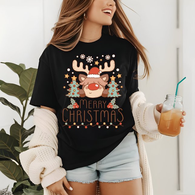 Merry Christmas Cute Whimsical Festive Reindeer Tri-Blend Shirt (Creator Uploaded)