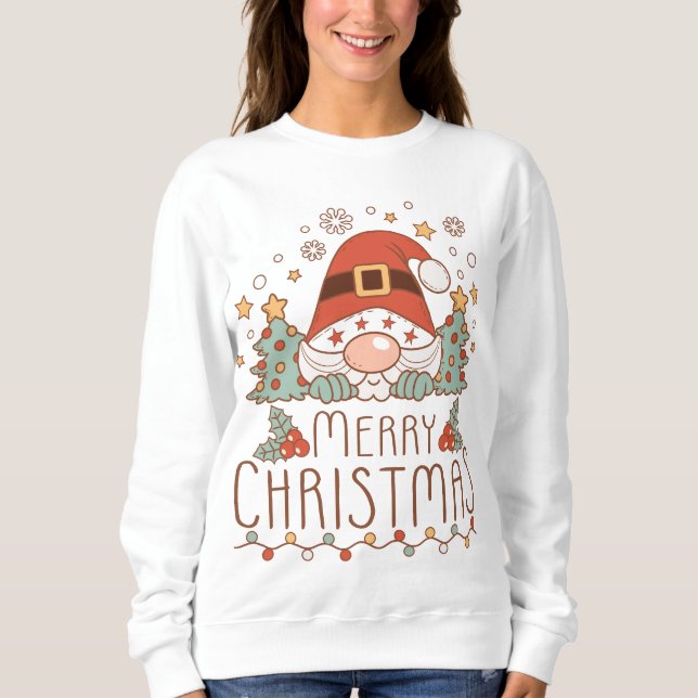 Merry Christmas Cute Whimsical Festive Santa Sweatshirt (Front)