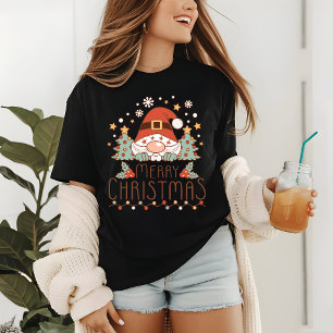 Merry Christmas Cute Whimsical Festive Santa Tri-Blend Shirt
