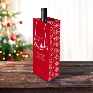 Merry Christmas Cute Whimsical Red Snowflake Wine Gift Bag