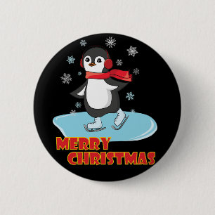 Merry Christmas Cute Winter Penguin 6 Cm Round Badge