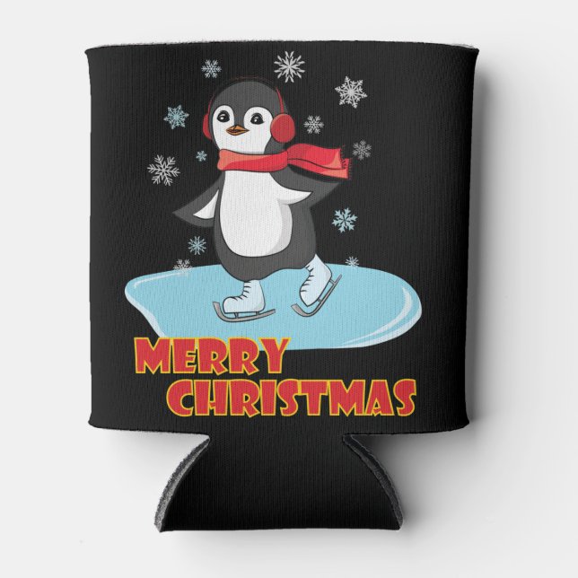 Merry Christmas Cute Winter Penguin Can Cooler (Front)