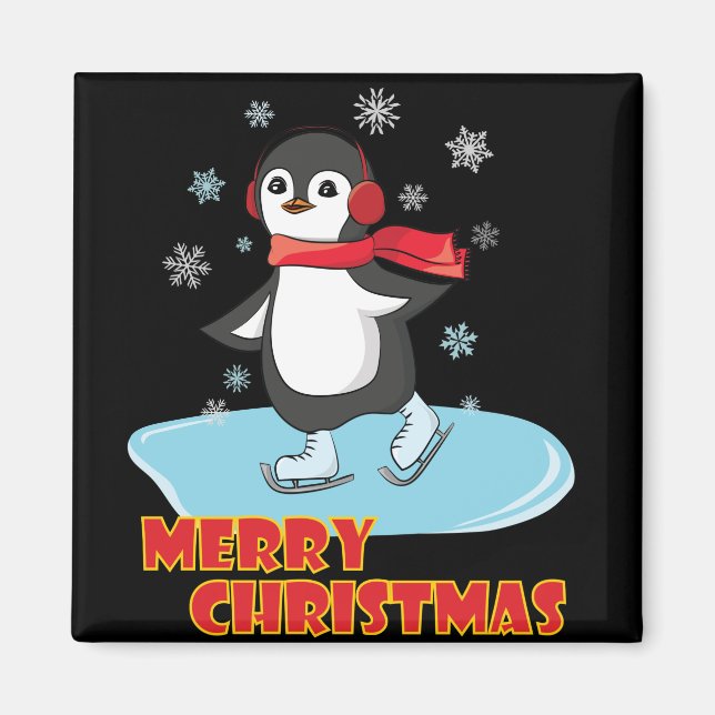 Merry Christmas Cute Winter Penguin Magnet (Front)