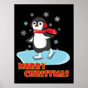 Merry Christmas Cute Winter Penguin Poster
