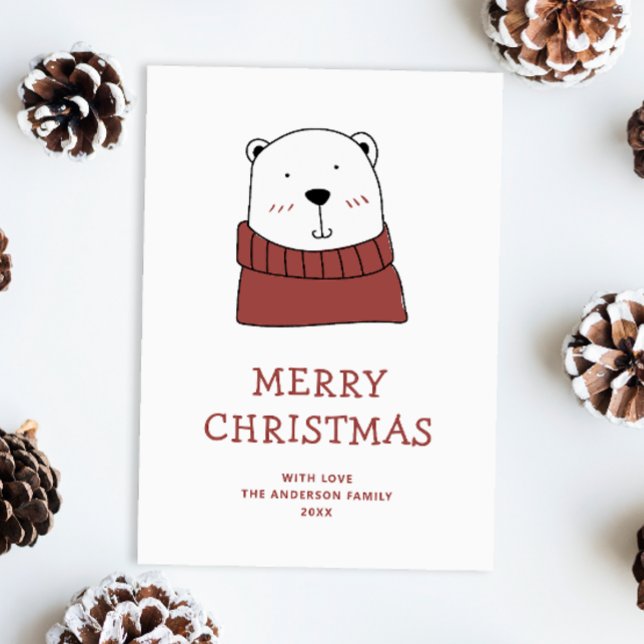 Merry Christmas. Cute winter polar bear animal Holiday Card (Creator Uploaded)