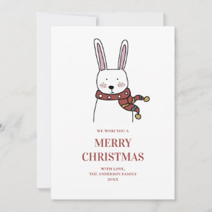 Merry Christmas. Cute winter rabbit. Funny animal Holiday Card