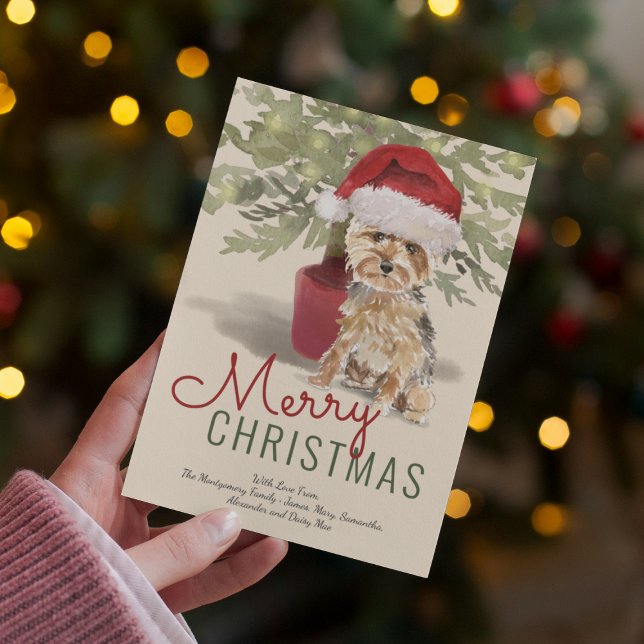Merry Christmas Cute Yorkshire Terrier Holiday Card (Creator Uploaded)