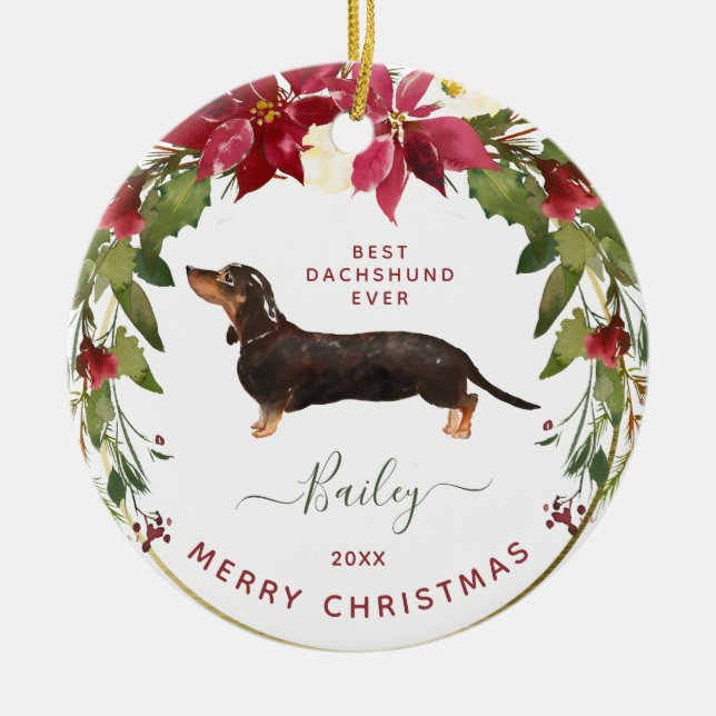 Merry Christmas Dachshund | Add Your Dog's Photo Ceramic Tree Decoration (Front)
