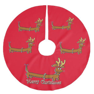 Merry Christmas Dachshund Brushed Polyester Tree Skirt