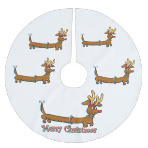 Merry Christmas Dachshund Brushed Polyester Tree Skirt