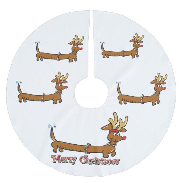 Merry Christmas Dachshund Brushed Polyester Tree Skirt (Front)
