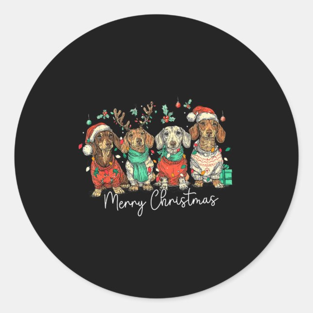Merry Christmas Dachshund Dog Christmas Holiday Pe Classic Round Sticker (Front)