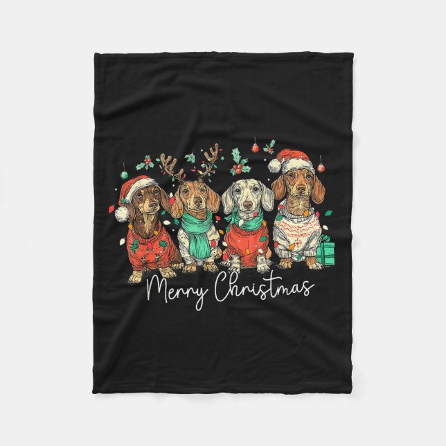 Merry Christmas Dachshund Dog Christmas Holiday Pe Fleece Blanket (Front)