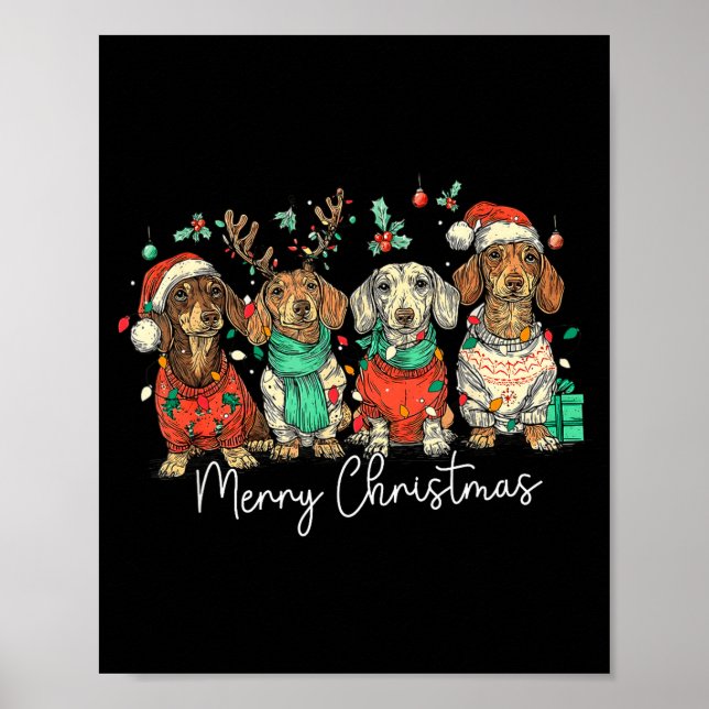 Merry Christmas Dachshund Dog Christmas Holiday Pe Poster (Front)