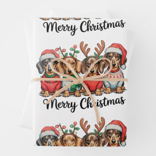 Merry Christmas Dachshund Dog Cute Puppy Pet Lover Wrapping Paper Sheet