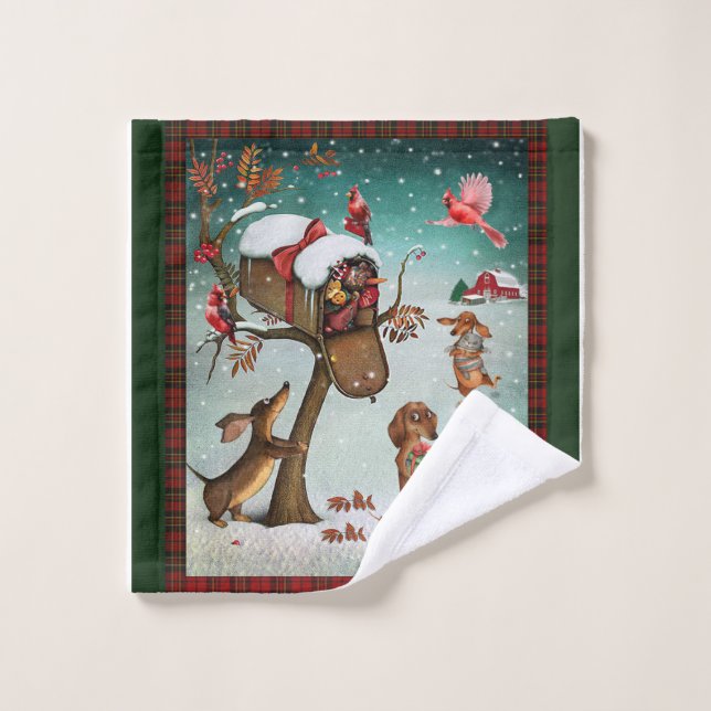 Merry Christmas Dachshund Dog Lovers Gift Wash Cloth (Wash Cloth)