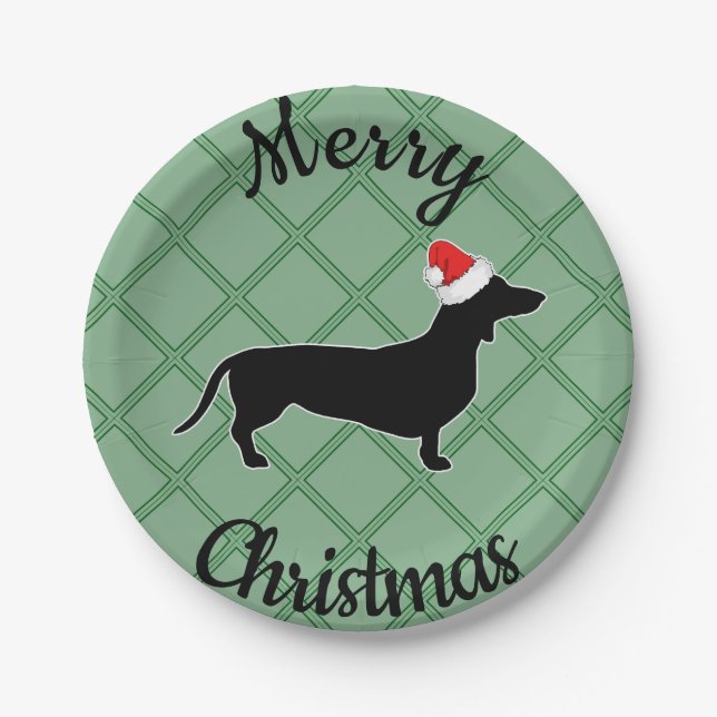 Merry Christmas Dachshund Dog Paper Plate (Front)