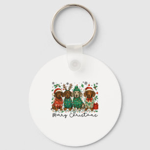 Merry Christmas Dachshund Dog Retro Xmas Puppy Men Key Ring