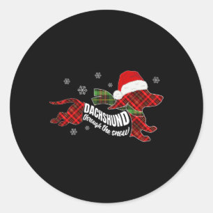 Merry Christmas Dachshund Dog Through The Snow Pla Classic Round Sticker