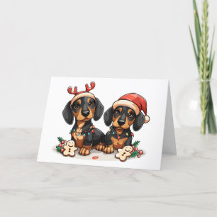 Merry Christmas Dachshund Dogs Holiday Card