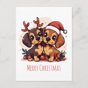 Merry Christmas Dachshund Dogs Holiday Postcard