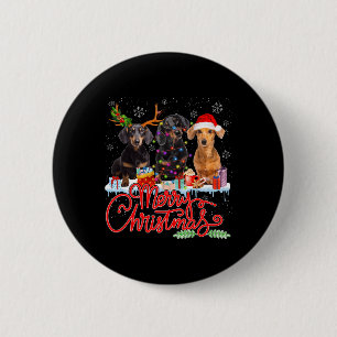 Merry Christmas Dachshund Dogs Santa Reindeer Ligh 6 Cm Round Badge