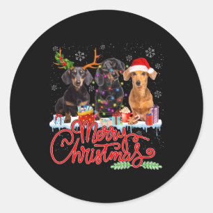Merry Christmas Dachshund Dogs Santa Reindeer Ligh Classic Round Sticker