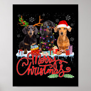Merry Christmas Dachshund Dogs Santa Reindeer Ligh Poster