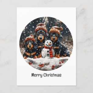 Merry Christmas Dachshund Dogs Snowman Postcard