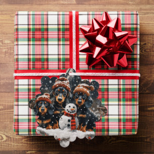 Merry Christmas Dachshund Dogs Snowman Tree Decoration Card
