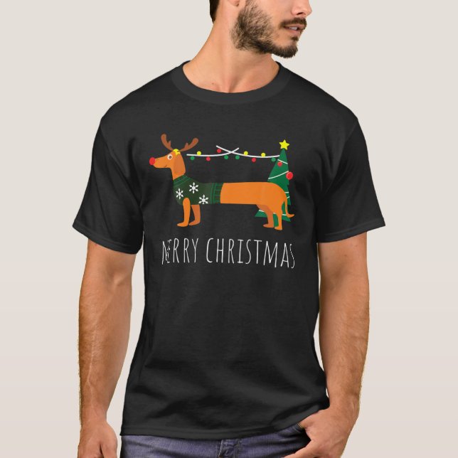 Merry Christmas Dachshund Reindeer Dog Christmas G T-Shirt (Front)