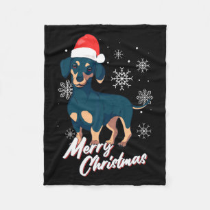 Merry Christmas Dachshund Santa Claus Xmas New Yea Fleece Blanket