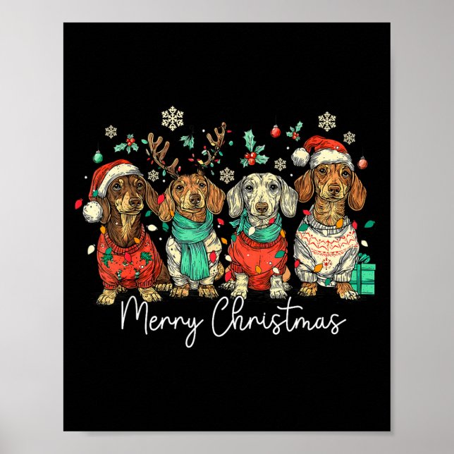 Merry Christmas Dachshund Santa Dog Xmas Lights Ho Poster (Front)
