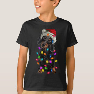 Merry Christmas Dachshund Santa Hat Lights Xmas T-Shirt
