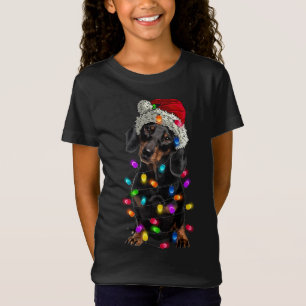 Merry Christmas Dachshund Santa Hat Lights Xmas T-Shirt