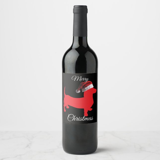 Merry Christmas Dachshund Wine Label (Front)