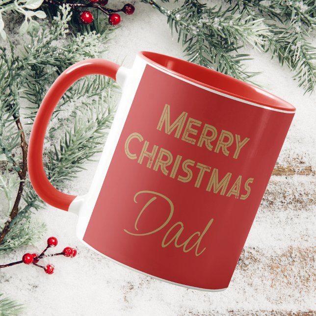 Merry Christmas Dad Red And Gold Script Mug (Dad Coffee Mug)