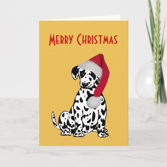 Merry Christmas Dalmatian Dog Gold Holiday Card (Front)