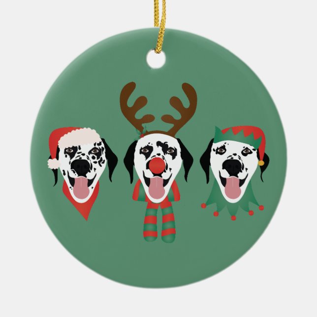 Merry Christmas Dalmatian Dogs Ceramic Tree Decoration (Front)