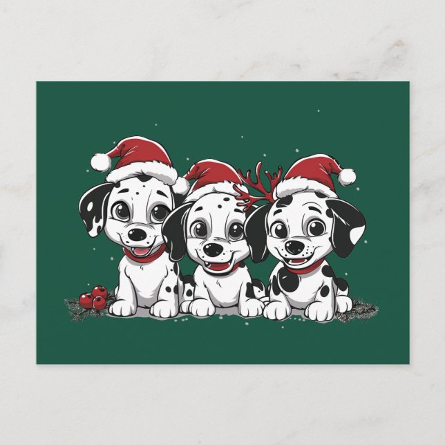 Merry Christmas Dalmatian Dogs Holiday Postcard (Front)