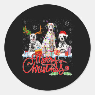 Merry Christmas Dalmatian Dogs Santa Reindeer Ligh Classic Round Sticker