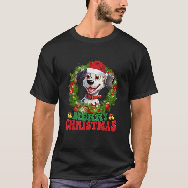 Merry Christmas Dalmatian Santa Hat Dog Lovers Ugl T-Shirt (Front)