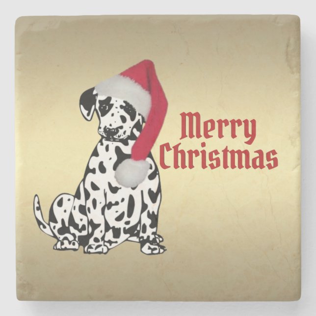 Merry Christmas Dalmatian Stone Coaster (Front)