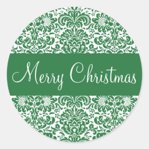 Merry Christmas Damask Envelope Sticker Seal