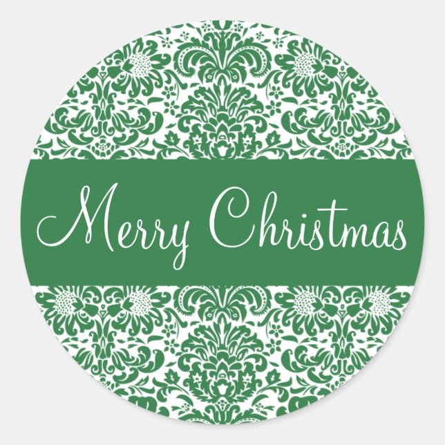 Merry Christmas Damask Envelope Sticker Seal (Front)