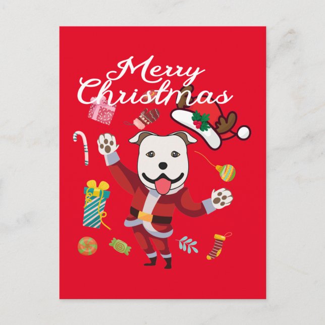 Merry Christmas Dancing Dog Funny  Holiday Postcard (Front)