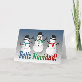 Merry Christmas dancing snowmen - spanish Holiday Card