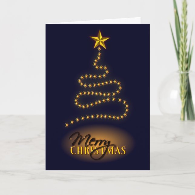 Merry Christmas Dark Blue and Gold Greeting Card (Front)
